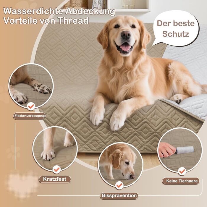 Водонепроникний килимок для собак Gyuro, двосторонній, міцний, для дивану та ліжка, миючий, для собак та котів (Темно-хакі + Хакі, 208*208 см)
