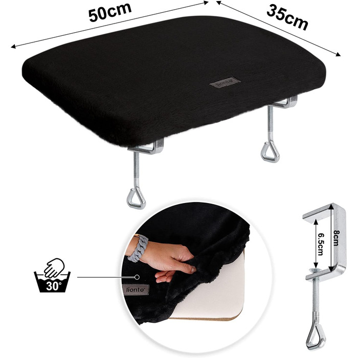 Кішка ліжко для підвіконня Lionto, м'яке, плюшеве, 35x50 см, чорне, до 15 кг