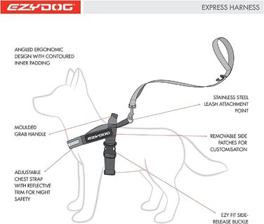 Шлея для собак EZYDOG Express, ергономічна, зручна, для малих, середніх і великих порід, регульована, синя, розмір S