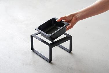 Миска для корму тварин Yamazaki 5817 Tower на підставці, чорна, сталь/кераміка, мінімалістичний дизайн, 15 x 15.5 x 10 см