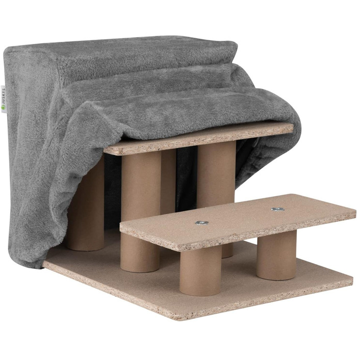 Сходинка для собак та котів Juskys - 3 сходинки, плюшевий знімний чохол, сірого кольору. Підходить для ліжка, дивана, софи та авто
