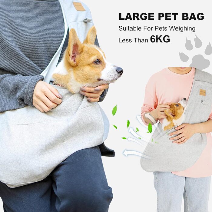 PETCUTE Сумка-переноска для собак та котів до 6 кг, сірого кольору, з відділенням, безпечний ремінь, для прогулянок