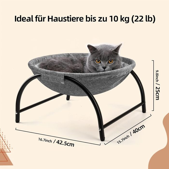 Гамак для котів LIFLIX Outdoor, піднятий лежак знімний, пральний плюш, стоячий гамак для котів для внутрішнього/зовнішнього використання (Сірий)