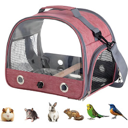 Транспортна сумка для папуг: рюкзак-переноска з підставкою та підносом з нержавіючої сталі, для малих птахів (рожевий)