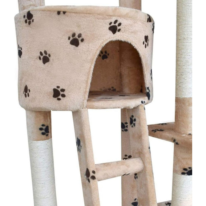 Кігтеточка BITUXX® для котів з будиночком та ігровим майданчиком, регульована висота 230-250 см (Бежевий / Лапка)