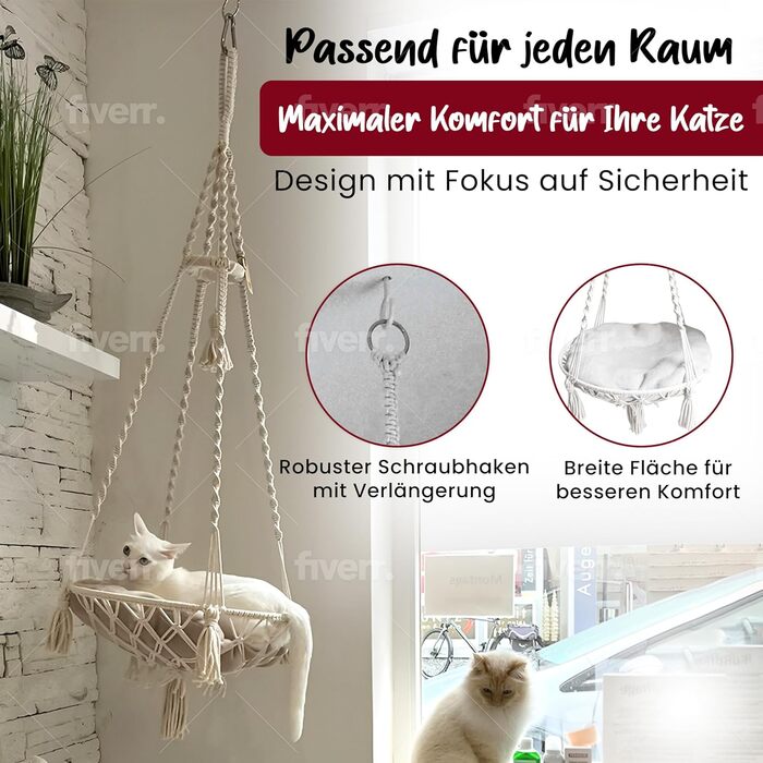 Шоука для котів Parduzi, ручної роботи, натуральний колір, гамак для котів, підвісна лежанка