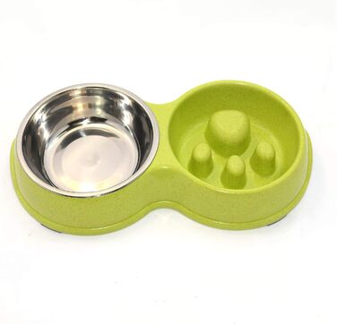 Миска для собак Frenchie Fress, нержавіюча сталь, інтерактивна, для повільного годування, екологічна, білий (зелений)