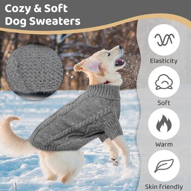 Пуловер для собак, теплий зимовий одяг з коміром-стійкою, м'який в'язаний пуловер для маленьких, середніх та великих собак (темно-сірий, XL)