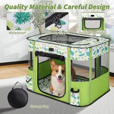 Зручний портативний будиночок для собак та котів 90x70x60 см. Розкладний вольєр для тварин, переносна клітка, будиночок для цуценят та кошенят, зелений