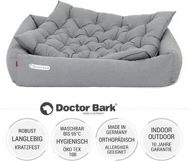 Ортопедичне ліжко для собак Doctor Bark - великі породи, XL (100x90 см), світло-сіре, знімний чохол, миється до 95°C