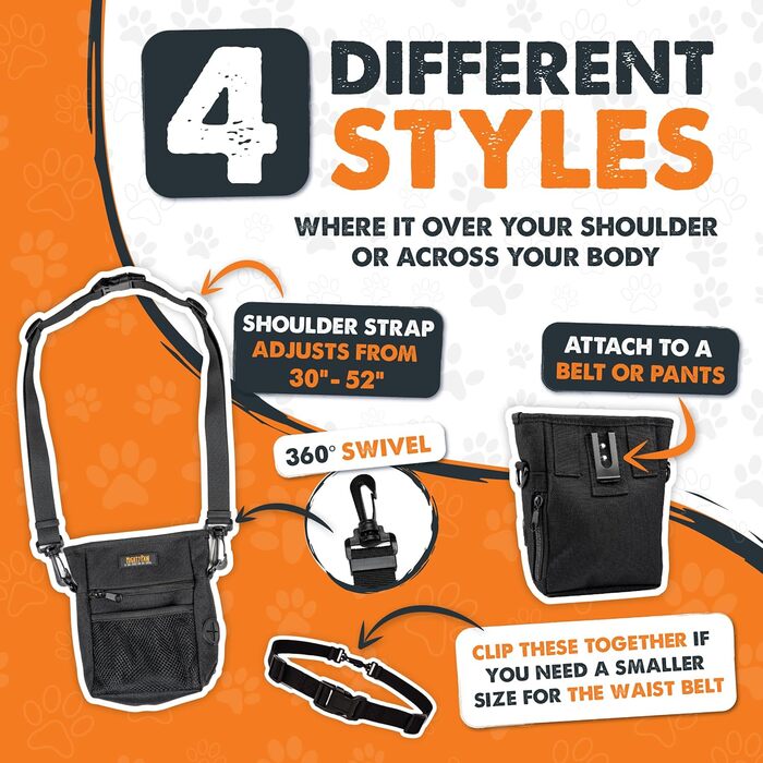 Футляр для ласощів Mighty Paw для собак, 2.0 | Сумка для тренування собак - Лотік для собак - Пет тренінг, сумка для ласощів з ремінцем - Магнітна застібка (Помаранчевий/Чорний)