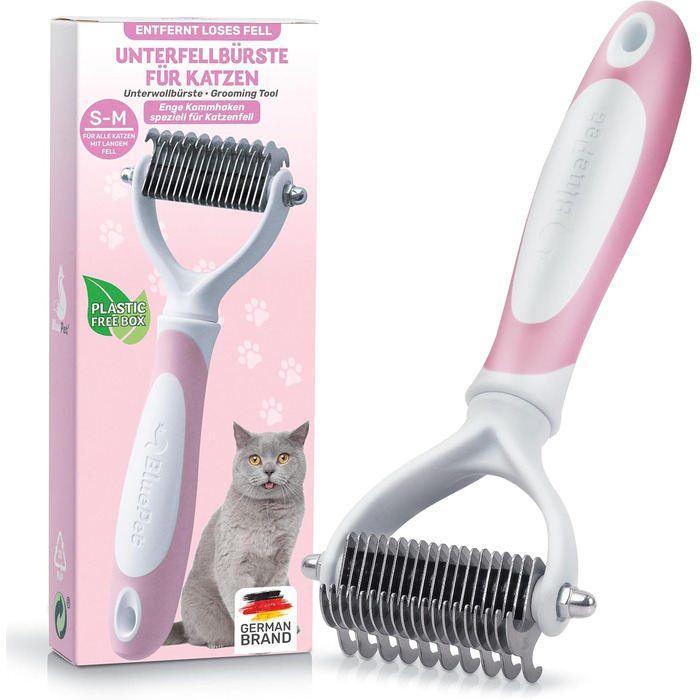 Буршлюк для котів BluePet: щітка для підшерстя, вичісування, догляд за довгошерстими котами (S-M, рожевий)