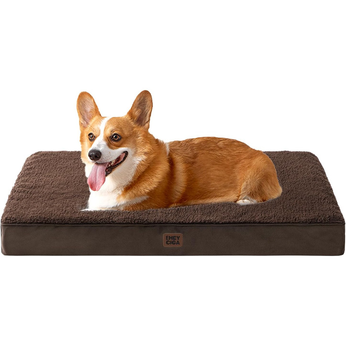 Ортопедичне ліжко для собак середніх порід EHEYCIGA 89x58x9 см, м'яке, знімний чохол, коричневе