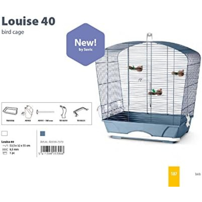 Клітка для маленьких птахів Louise 40, синя, 53x32x55 см