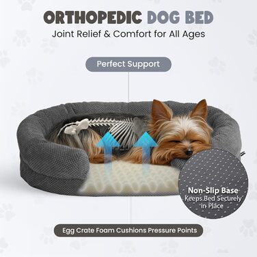 Ортопедичне ліжко для собак середніх порід, овальне диван-ліжко з бортиками та м'яким пінопластом з ефектом 