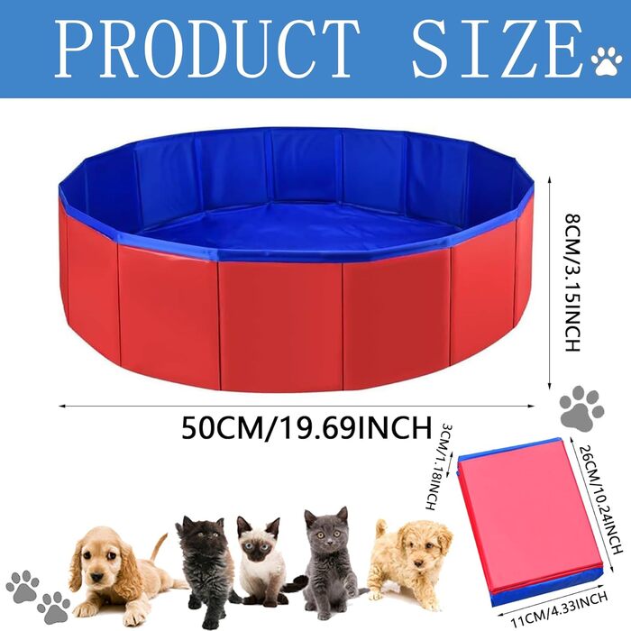 Надувний басейн для собак та котів, 50x8 см (блакитний/червоний)