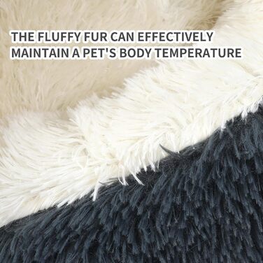 Кругле ліжко для собак з капюшоном, плюшеве, котяча печерка, самонагріваюче, у формі пончика, проти тривоги, м'яке ліжко для цуценят та кошенят, велике 27.5'', сірий темно-сірий