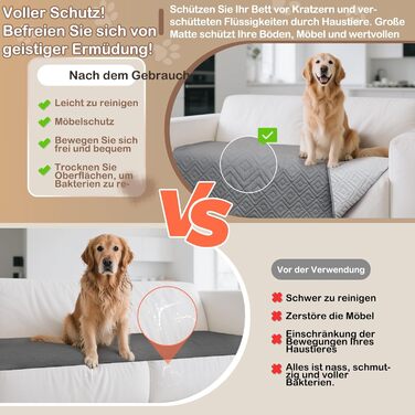 Водонепроникний килимок для собак Gyuro, двосторонній, міцний, для дивану та ліжка, прання допустиме, 208*208 см (Темно-сірий + Світло-сірий)