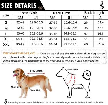 Смокінг для собак середнього та великого розміру, костюм, набір для косплею та свят, елегантний одяг для собак з краваткою та нашийником (Чорний, M: Обхват грудей 42-53 см)