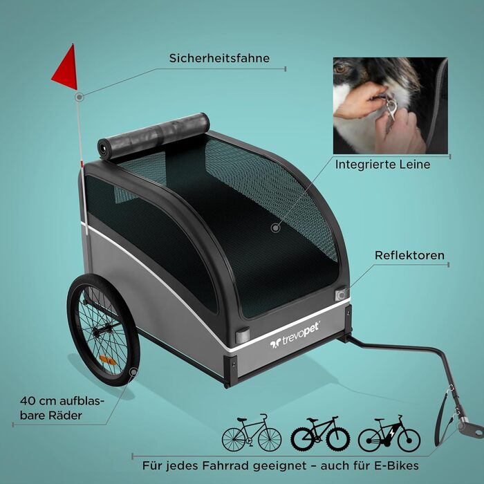 Фаркоп для велосипеда з собакою - Складаний фаркоп для велосипеда для собак до 40 кг, з відбивачами, водовідштовхувальний, сумісний з електровелосипедами, чорно-сірий