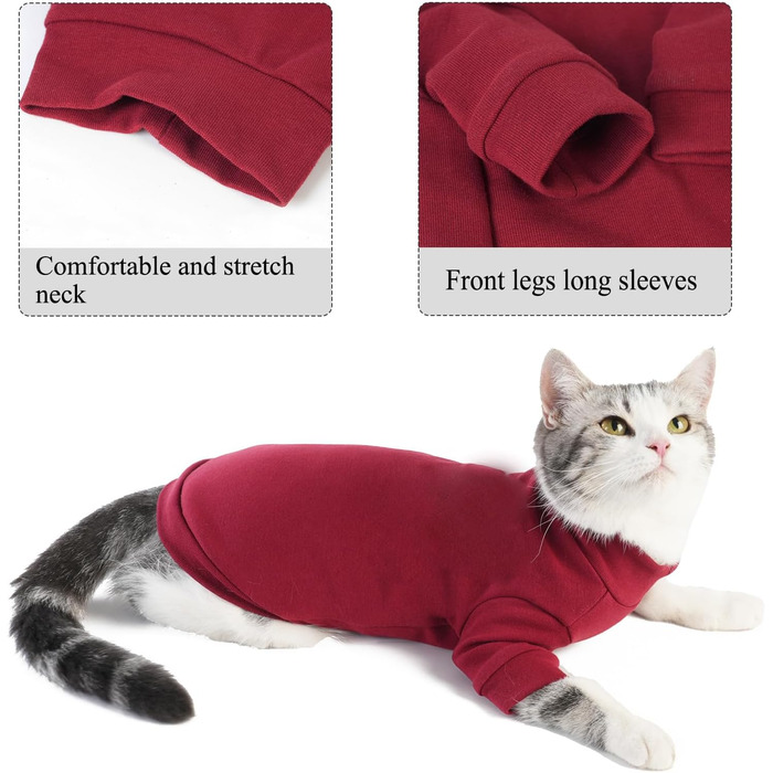 Пуловер для безшерстних котів Sphynx, теплий, червоний, XL. Костюм для кота, теплий пуловер, костюм на Новий Рік.