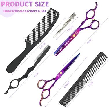 Набір професійних перукарських ножиць PURPLEBIRD (10 шт.) з нержавіючої сталі: перукарські та фінішні ножиці для барберів, перукарів та початківців