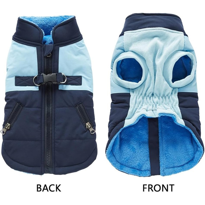 Зимовий теплий пуховик для собак Waerdichter Outdoor, для малих та середніх собак, з світловідбиваючими смугами та отвором для повідка (BLAU, S)