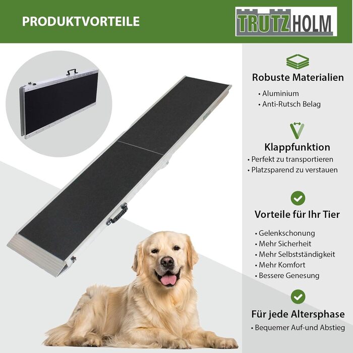 Рампа для собак TRUTZHOLM, розкладна, 183 см, вантажопідйомність 180 кг, алюміній, сірий/чорний, з сумкою