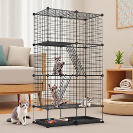Металевий вольєр для котів UISEBRT для вулиці та дому, 3-рівневий, з знімною ванною, 2 сходинками та 3 дверима. DIY вольєр для котів як тренувальний, місце для відпочинку або вуличний вольєр