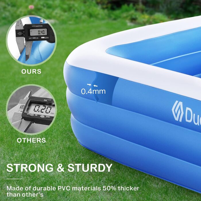 Басейн надувний прямокутний Duerer 241x142x56 см для дітей та дорослих, сімейний басейн для саду, блакитний