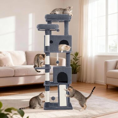 Котячий будиночок Kratzbaum 178 см, великий, стабільний з когтеточками, лежаками та платформами, сірий