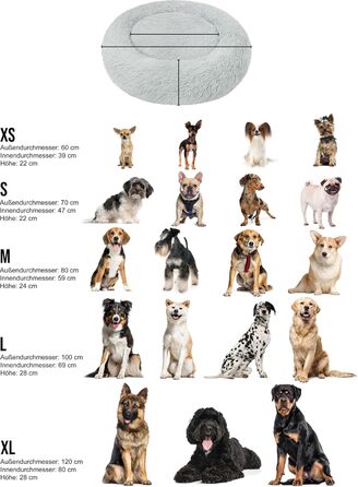 Кругле собаче ліжко Normani для великих та маленьких собак - ергономічна подушка-доннат - диванчик для собак з високим бортиком (Світло-сірий, 80x80x24 см)