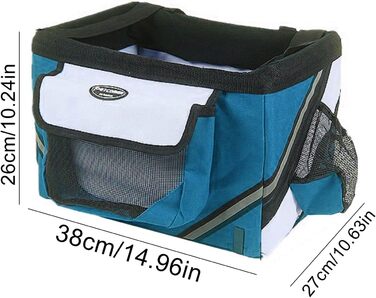 Переноска для собак на велосипед - сумка-переноска для тварин | Регульована переноска для собак з м'якими боковинами та світловідбиваючим ремінцем для транспортування котів, собак та кроликів (блакитна)