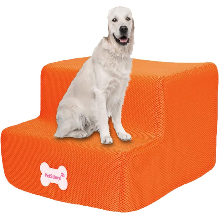 Сходинки для собак на 2 ступені для ліжка та дивану, 20 см, широкі, для маленьких, старих, великих собак та котів, стабільні, неслизькі, з можливістю прання, помаранчеві