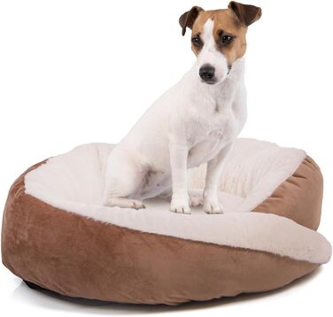 Кругле ліжко для собак Wallace & Jones Grace - зручний лежак для собак середніх порід | М'яке ліжко з бортиками, неслизьке | Колір коричнево-бежевий | Розмір M | 60 x 60 x 18 см