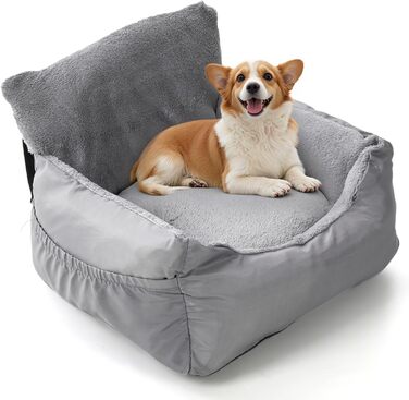 Зручний автокрісло для собак з кишенею, водонепроникне лежак для тварин, неслизьке автоліжко для маленьких собак, 55 x 50 x 35 см (Сірий)