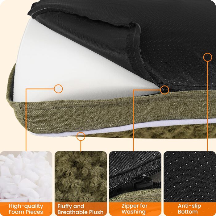 Ортопедичне ліжко для собак, матрац для собак з двоярусним дизайном, миється, знімний кошик для собак, 90 см для собак маленьких та середніх порід (89 x 59 x 10 см, оливковий)