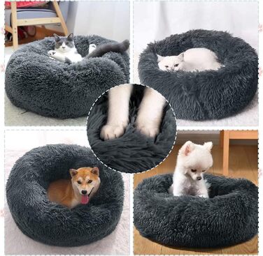 М'яке ліжко для собак та котів, зручне та тепле, з антистресовим ефектом, для маленьких та середніх порід (60 см, темно-сірий)