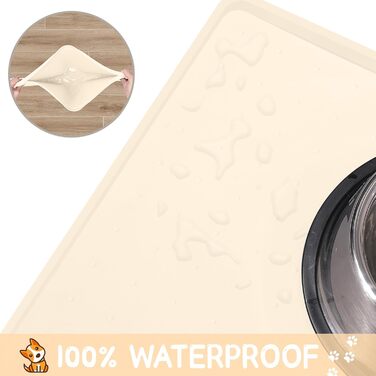 Силіконова підстилка для корму та води MateeyLife 61×40,6×1,5 см, бежева, водонепроникна, антиковзна, з бортиками для собак і котів