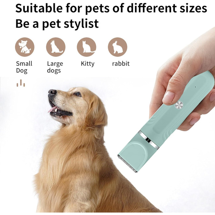 Триммер для собак | Набір для догляду за шерстю 4-в-1, акумуляторний, регульована щітка для цуценят, зелений