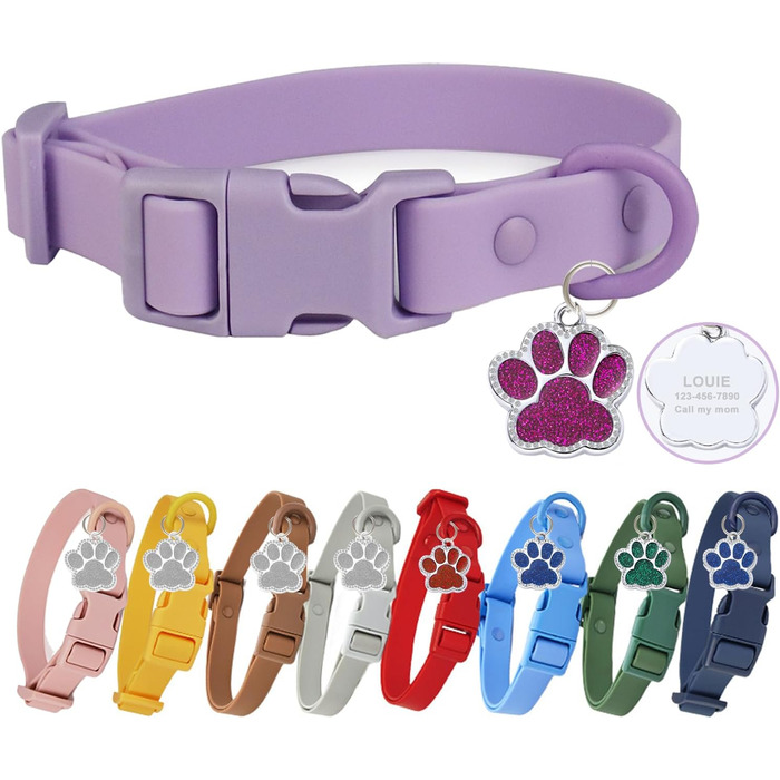 Персоналізоване собаче нашийник з металевою застібкою, з іменем та номером телефону. Регульовані розміри для великих та середніх собак (Collar 07)