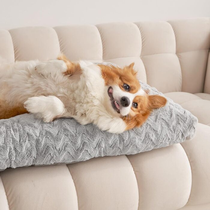 Килимок для собак великих порід, 89x58 см, м'який, з штучним хутром та льоном, сірий. Килимок для собак середніх та великих порід, легко миється