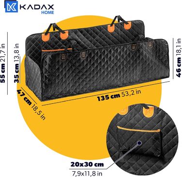 КADAX Накидка на сидіння авто для собак, 135x145 см, чорно-помаранчевий, з кріпленням для безпеки