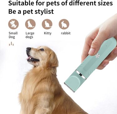 Триммер для собак | Набір для догляду за шерстю 4-в-1, акумуляторний, регульована щітка для цуценят, зелений