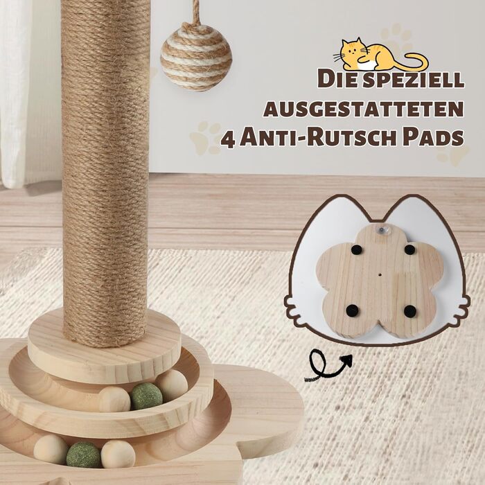 Іграшка для котів 4 в 1: когтеточка, інтерактивна іграшка з кульками, мотузка з сизалю, дерев'яна квітка