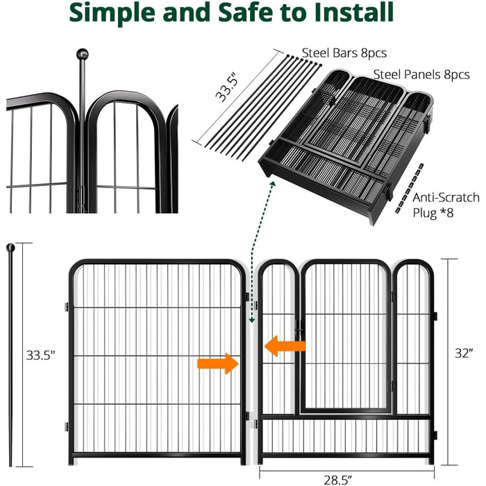 PawGiant Забіг для собак, огорожа, клітка - 8 панелей, 71.1 x 81.3 см. Металевий забіг для собак, котів, цуценят. Підходить для дому, кемпінгу, відпочинку на природі.
