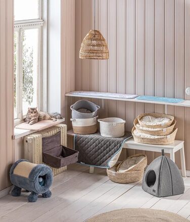 Кругле ліжко для домашніх тварин Dehner Premium Lovely, Ø 38 см, 13 см, натуральні матеріали/плюш, білий/бежевий