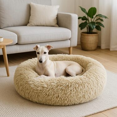 М'яке ліжко для собак знімний чохол 80 см - Ручна робота, пухнасте ліжко для собак, подушка для собак пухнаста - ліжко для котів, машинне прання - кругле ліжко для котів Бежеве 80 см Бежевий
