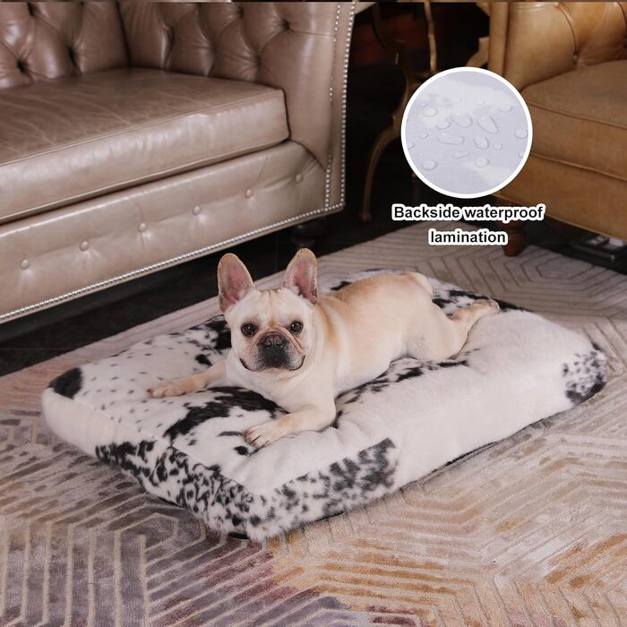 Водонепроникне собаче ліжко Bedfolks знімним, пральним чохлом, м'яким штучним хутром для великих собак, зручне ліжко-будка, 88,9 x 58,4 см, темно-сірий колір (Medium, чорна та біла шкіра)