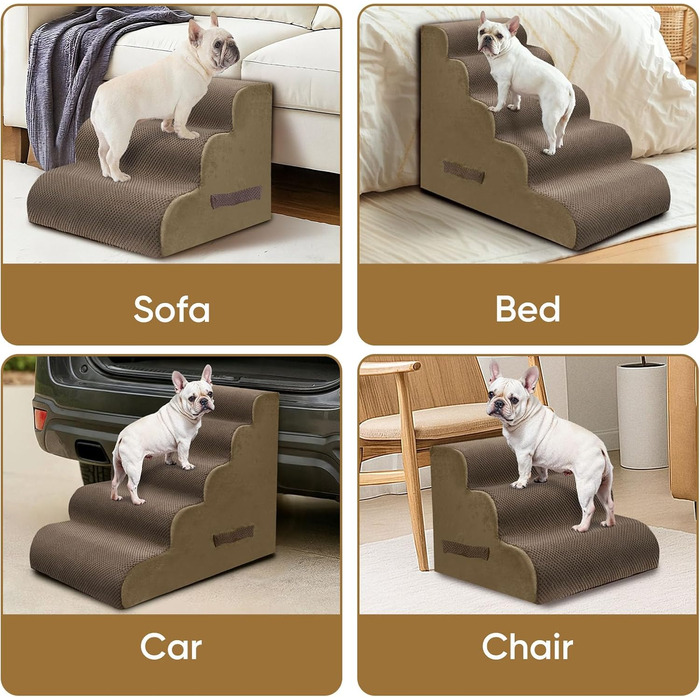 Сходинка для собак та котів PAWSCART, 4-ступенева, 49.8 см, м'який пінополіуретан, протиковзка поверхня